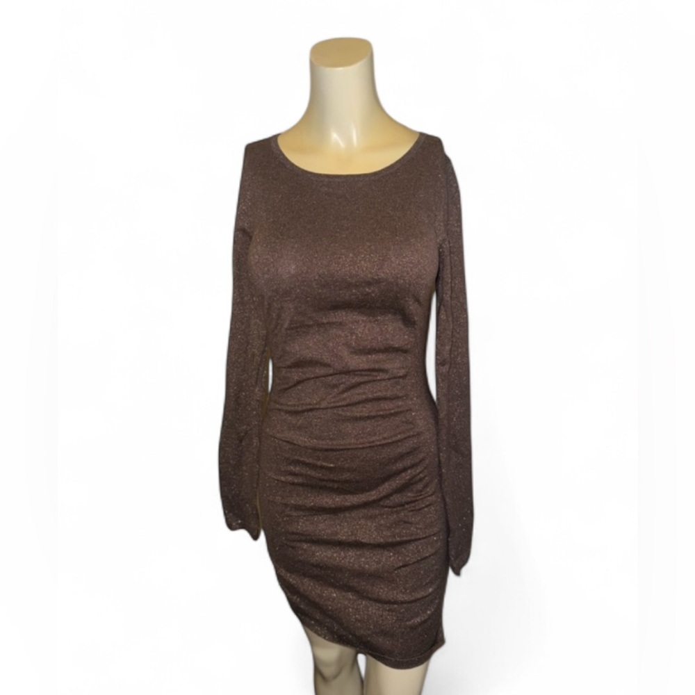 Express Size Small Women's Midi Metallic Dress Size Sparkle Shimmer Ruched